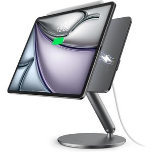 LULULOOK [Upgrade] Magnetic Wireless Charging Stand for iPad Air 11" M3 (2025)/M2, Foldable Aluminum Alloy iPad Pro Desk Stand with 360 Rotating Base for Pro 11" 1st/2nd/3rd/4th, Air 10.9 4th/5th