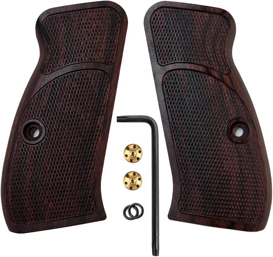 Cool Hand Wood Grips for CZ 75/85 Compact, CZ P-01, P100, C100, T100, PCR, CZ 75 D, Gun Grips Screws Included, Checker Diamond Cut Texture (Brown)
