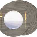 Banchif Round Placemats Set of 8 Heat Resistant Vinyl Placemats 15 inch Washable Non-Slip Table Mats Woven Place Mats for Dining Table (Dark Gray, Set of 8)