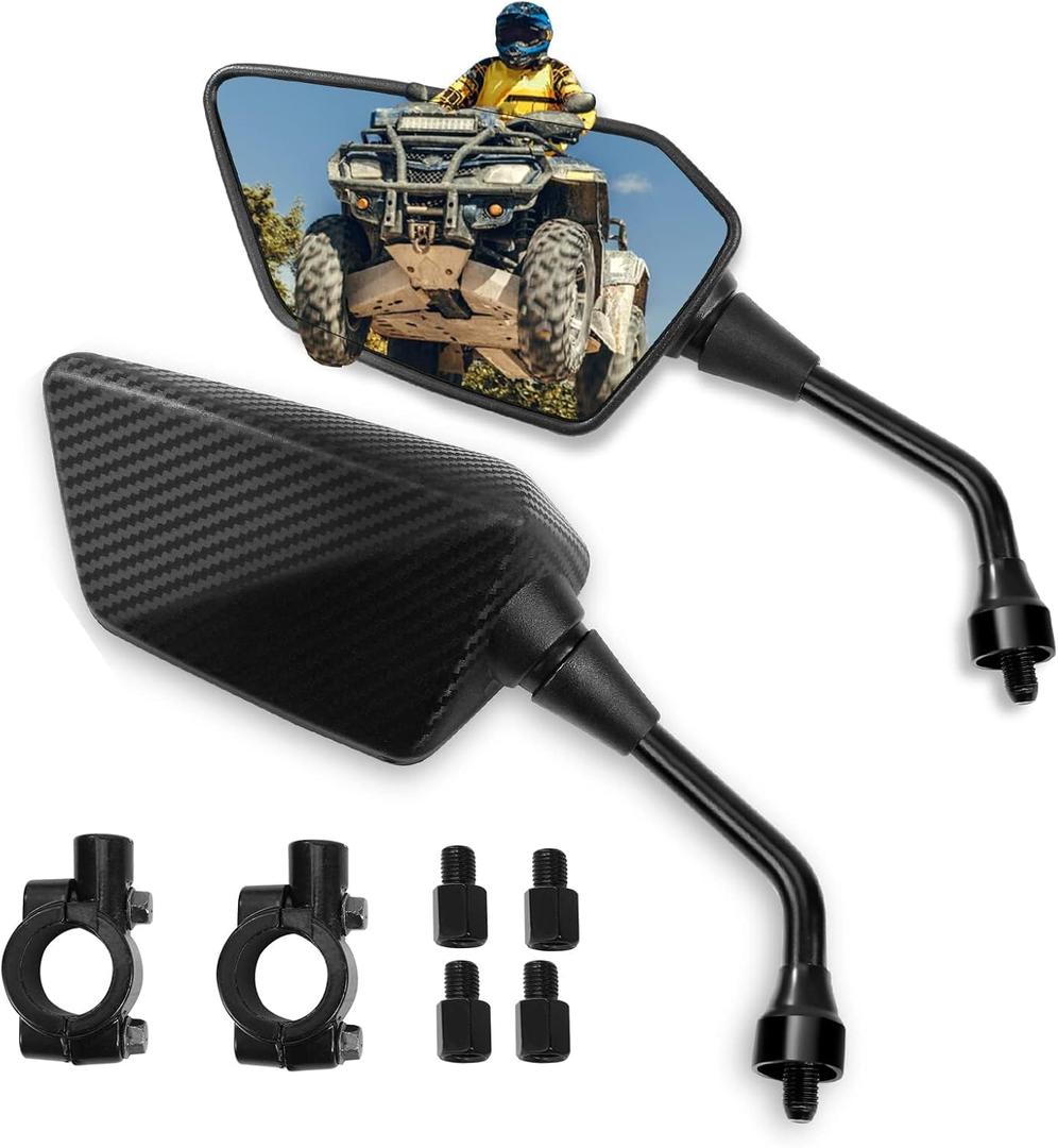 ATV Mirror, Side Rearview Mirrors for Bike Motorcycle ATV Scooter Cruiser with 8mm 10mm Bolt, 7/8" Handle Bar Mount Clamp Compatible with Suzuki Yamaha Honda Kawasaki Victory and More, Eagle Eye 1