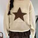 BEAUDRM Girl's Star Graphic Sweaters Cute Crew Neck Long Sleeve Knitted Pullover Jumper Tops (Beige), Size 11 years