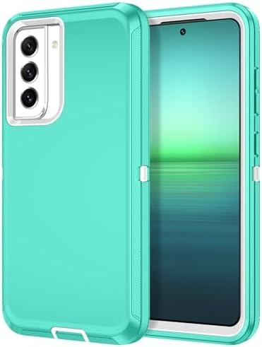 I-HONVA for Samsung Galaxy S21 FE 5G Case Shockproof Dust/Drop Proof 3-Layer Full Body Protection [Without Screen Protector] Rugged Heavy Duty Cover Case for Galaxy S21 FE 6.4",Teal/White