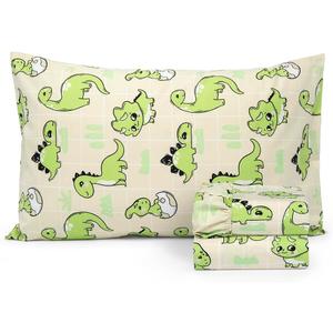 Salt Earth 100% Cotton 210TC Kids Bedsheet, Twin Sheets Set for Toddler Bed, 3 Piece Bedding Set Including Flat Sheet, Fitted Sheet, and Pillowcase, Themed Cute Sheets for a Playful Kids Bed (Dino)
