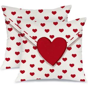 AACORS Valentine's Day Pillow Covers 18X18 Set of 2,Love Heart Decorations Holiday Farmhouse Decorative Pillow Case for Sofa Couch (White)