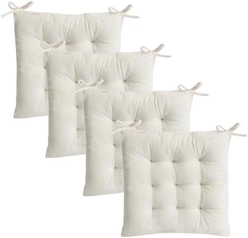 MissSoul Set of 4 Chair Cushions for Dining Chairs with Ties, Indoor Non-Slip Kitchen Chair Pad and Dining Room Seat Cushion Mat for Office Living Room Outdoor 15.5" - Ivory