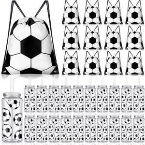40 Pcs Drawstring Bag Set 14.2 oz 20 Reusable Tumbler Clear Plastic Drinking Cups with Lids and Straws Tumbler 20 Goodie Gift Bag for School Team Coach Gift Party Supplies