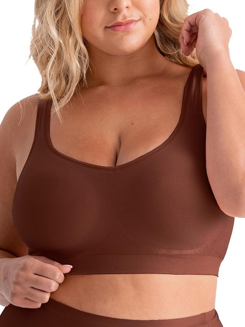 SHAPERMINT Wireless Bras for Women No Underwire Small to Plus Size Bralettes with Support and Natural Lift (Brown, XXXL)
