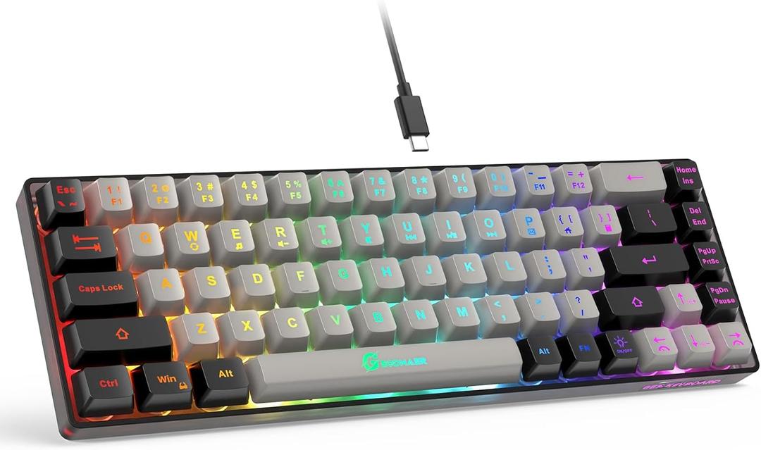 GEODMAER 65% Gaming Keyboard, Wired Backlit Mini Keyboard, Ultra-Compact Anti-Ghosting No-Conflict 68 Keys Membrane Gaming Wired Keyboard for PC Laptop Windows Gamer (Grey-Black)