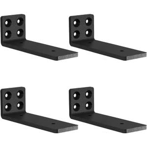 MLOQI 4 Pack Floating Shelf Bracket Heavy Duty, Hidden Shelf Brackets 5mm Thick L Brackets for Shelves up to 50 KG (Black 15cm) (6 Inch)