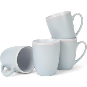 Elanze Designs Solid Color Pale Blue White Interior 16 ounce Matte Ceramic Mugs Matching Set of 4 (Pack of 4, Pale Blue)