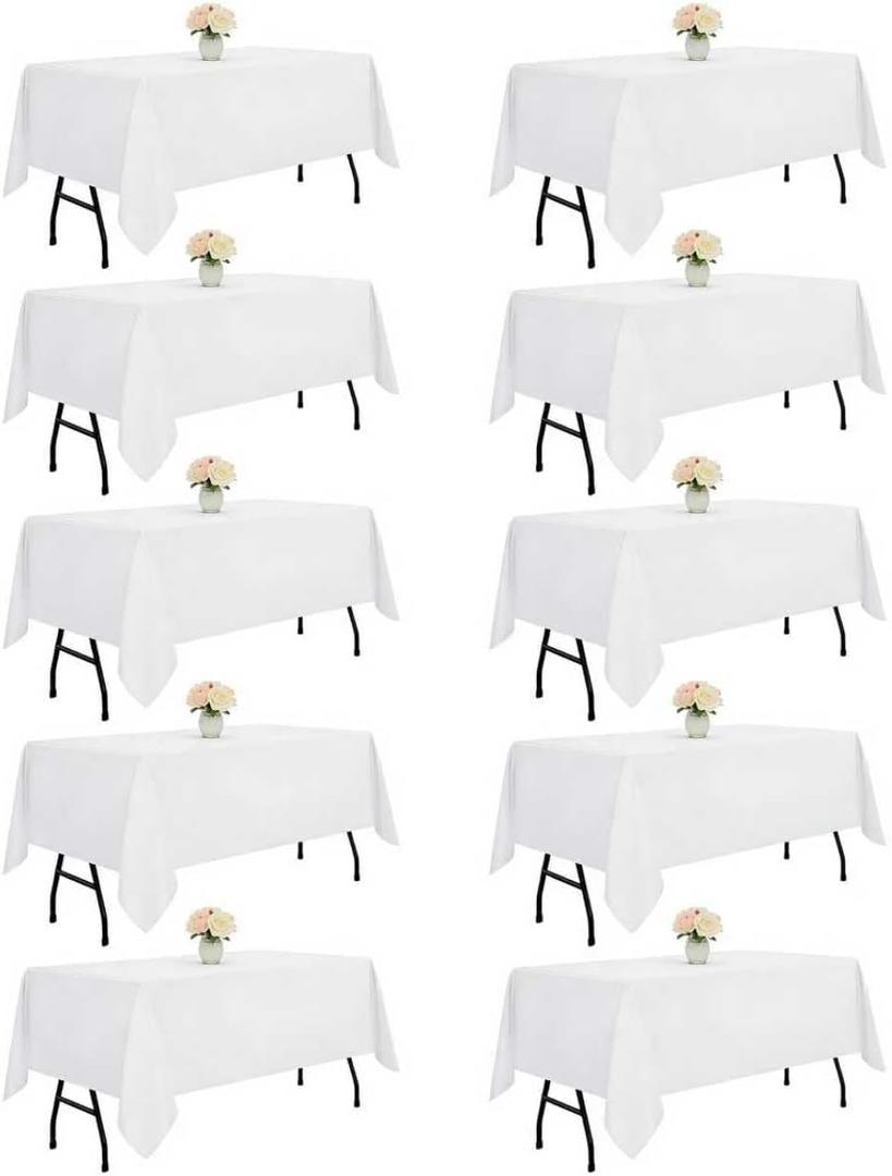 DRESSMAKER 10 Pack White Table Cloth Rectangle 60x102 Inches Polyester Tablecloth for 6ft Tables Washable Fabric Bulk Table Cloths for Party,Wedding Banquet