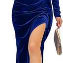 Wenrine Women's V Neck Party Dress Side Slit Long Sleeve High Waisted Bodycon Velvet Midi Cocktail Dresses S