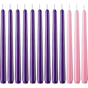 Hausware 36 Pack Taper Candles, 27 Purple and 9 Pink, 8 Hour Burn Time, Unscented Dripless and Smokeless, 10 inch Elegant Premium Quality Dinner Candle for Home Décor, Wedding, Party Candlesticks