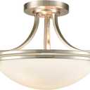 SAMTEEN Brushed Nickel Semi Flush Mount Ceiling Light Modern 3-Light White Glass Hallway Light Fixture Ceiling for Bedroom Living Room Kitchen, Bowl Shade