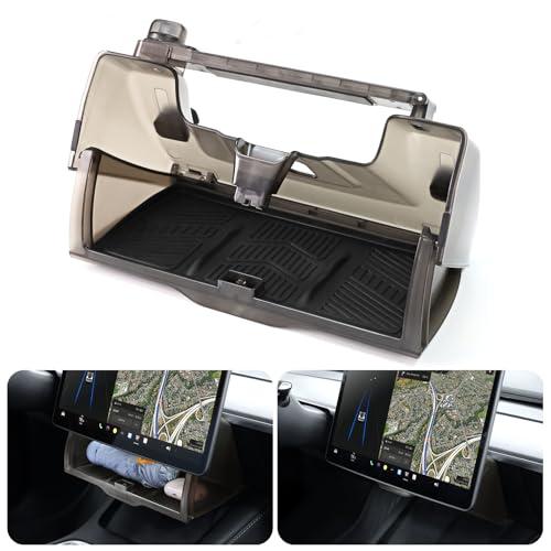 2025 Upgraded Under Screen Storage for Tesla Model Y/3, Hideable & Stable Installation Center Console Organizer Tray with Anti-Slip Silicone Pad, fit for Tesla Model Y (2021-2025) Model 3 (2017-2025)