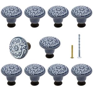 Bivethoi 10PCS Blue Cabinet Knobs - 1.3 Inch / 34mm Ceramic Decorative Drawer Pulls, Retro Vintage Cupboard Wardrobe Door Knobs