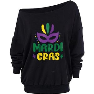 Roshop St Patricks Day Sweatshirt Women Loose Baggy Off Shoulder Lucky Irish Shamrock Long Sleeve Sweatshirts (Black, XXXL)