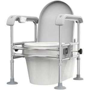 Toilet Safety Rail for Seniors with Sensor Light - Heavy Duty 300 Lbs, Universal Fit, Non-Slip Standing Aid, Included Storage Bag (Grey)