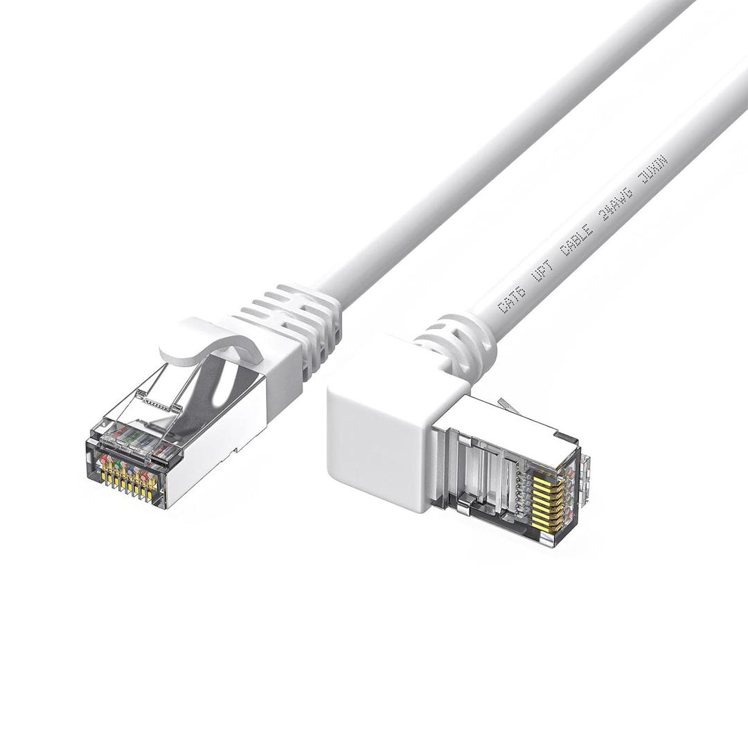 90 Degree CAT6 Ethernet Cable RightAngled Upward, Cat 6 Ethernet Right Angle Patch Network Cable RJ45 gigabit Internet Cable for PC, Router, Modem, Xbox, PS4, PS3-6FT,White (UP Angle, 30FT)