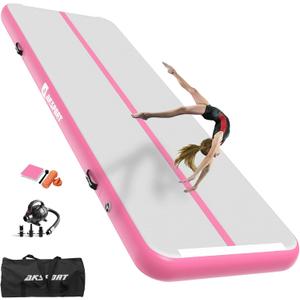 Air Track Gymnastics Tumbling Mat Inflatable Floor Mats with Electric Air Pump for Home Use/ Tumble/ Gym/ Training/ Cheerleading/ Parkour/ Beach/ Park/ Water 13.12ft (Pink, 13.12)