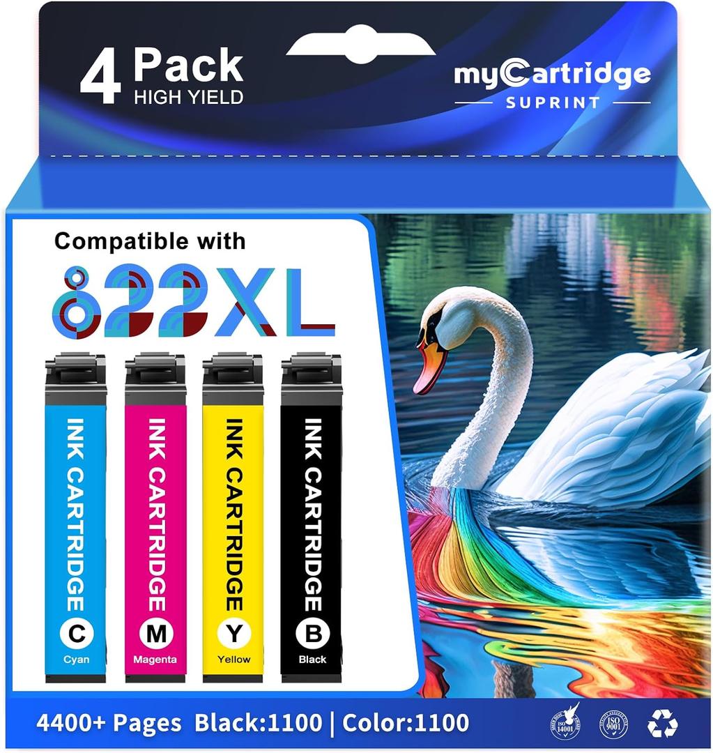 myCartridge SUPRINT Remanufactured Replacement for Epson 822XL Ink Cartridge Combo Pack for Epson 822 XL High Yield use with Workforce Pro WF-3820 WF-3823 WF-4820 WF-4830 Printer Latest Chip (4 Pack)