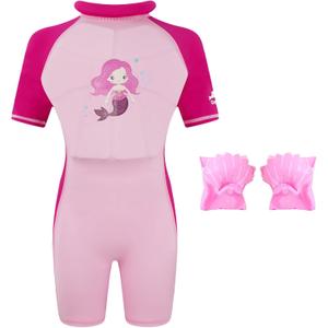 Gogokids Float Swimsuit for Boys Girls, Kids One Piece Swimwear Float Suit for Swimming Trainer (6, Big Eyes Mermaid)
