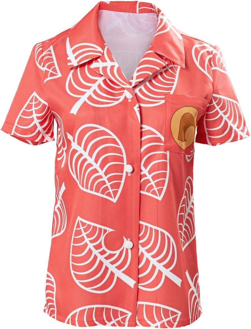 Unisex Animal Nook Tom Shirt Cosplay Costume Short Sleeve Button up Tops (Large, Female-isabelle)