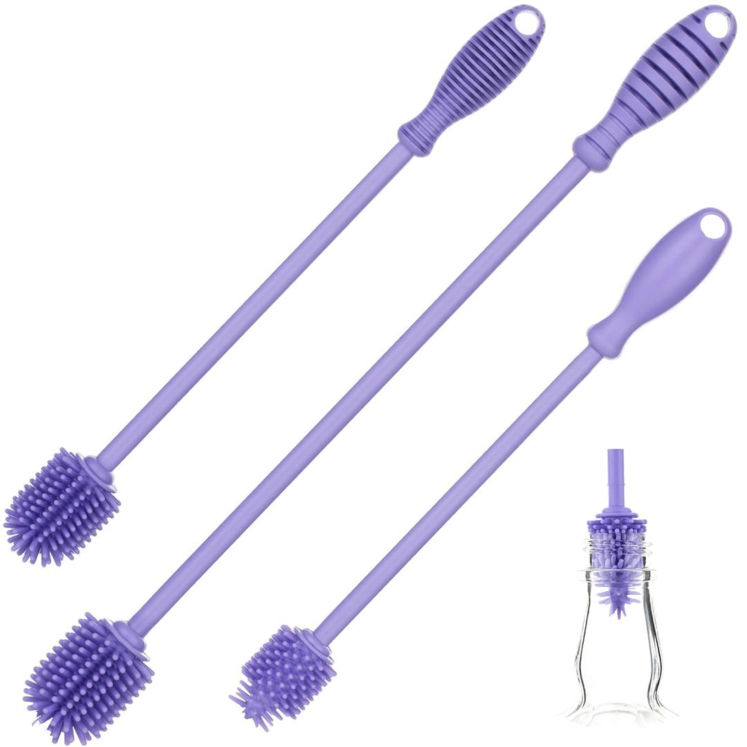 A-Brush Silicone Bottle Cleaner Brush, 3 Piece Set, Long Handle - Water Bottle Cleaner, Baby Bottle Nipple Brush for Plastic & Glass, BPA-Free Dish Washing Brush A2S Protection