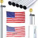 FuWeave Flag Poles for Outside House in Ground 20 ft Sectional Flag Pole Kit Extra Thick 16 Gauge Heavy Duty Aluminum Flag Pole with Gold Ball Top for Residential or Commercial(Silver)