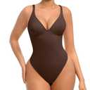 FeelinGirl Shapewear Bodysuits for Women Tummy Control, Brown Body Suit Thong Sexy Deep V Neck Corset Tops for Women, XL