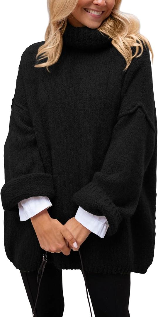 PRETTYGARDEN Oversized Sweaters for Women 2025 Chunky Turtleneck Sweater Fall Clothes Long Sleeve Tops Winter Clothing (Small, Black)