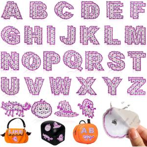 NICEVINYL Halloween Self-Adhesive Letter Patches: 60PCS Purple Fabric Stickers for Clothing - Ghosts Cats Pumpkin Witch Hats Embroidered Letters Patches Stick on Costumes Hats Bags Dress