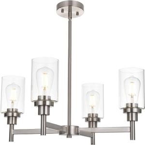 VINLUZ 4 Light Modern Chandelier Brushed Nickel Pendant Lighting Clear Glass Shades Contemporary Ceiling Light Fixtures for Dining Room Kitchen Living Room