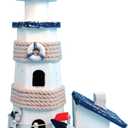 COTA Global Ocean Blue Lighthouse Decor - Handmade and Crafted Wooden Lighthouse Decoration with Sailboat Figure, Nautical Themed Home Decor 13.5 Inch
