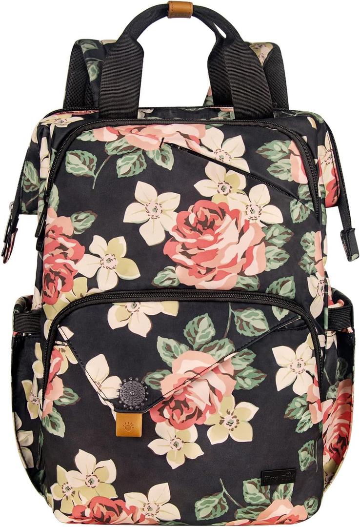 Hap Tim Carry on Backpack for Travel, Womens Laptop Backpack, Travel Backpack for Women, Work bag, Nurse Backpack, Nurses Week Gifts for Women7651-BF (Black Flora)