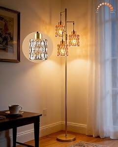 Lightdot 67" 3-Light Glass Floor Lamps for Living Room, Dimmable Floor Lamp with Brown Glass Shade& E12 Bulbs Included, Mid Century Standing Tall Lamp for Bedroom/ Sofa Beside/ Corner Decor-Gold