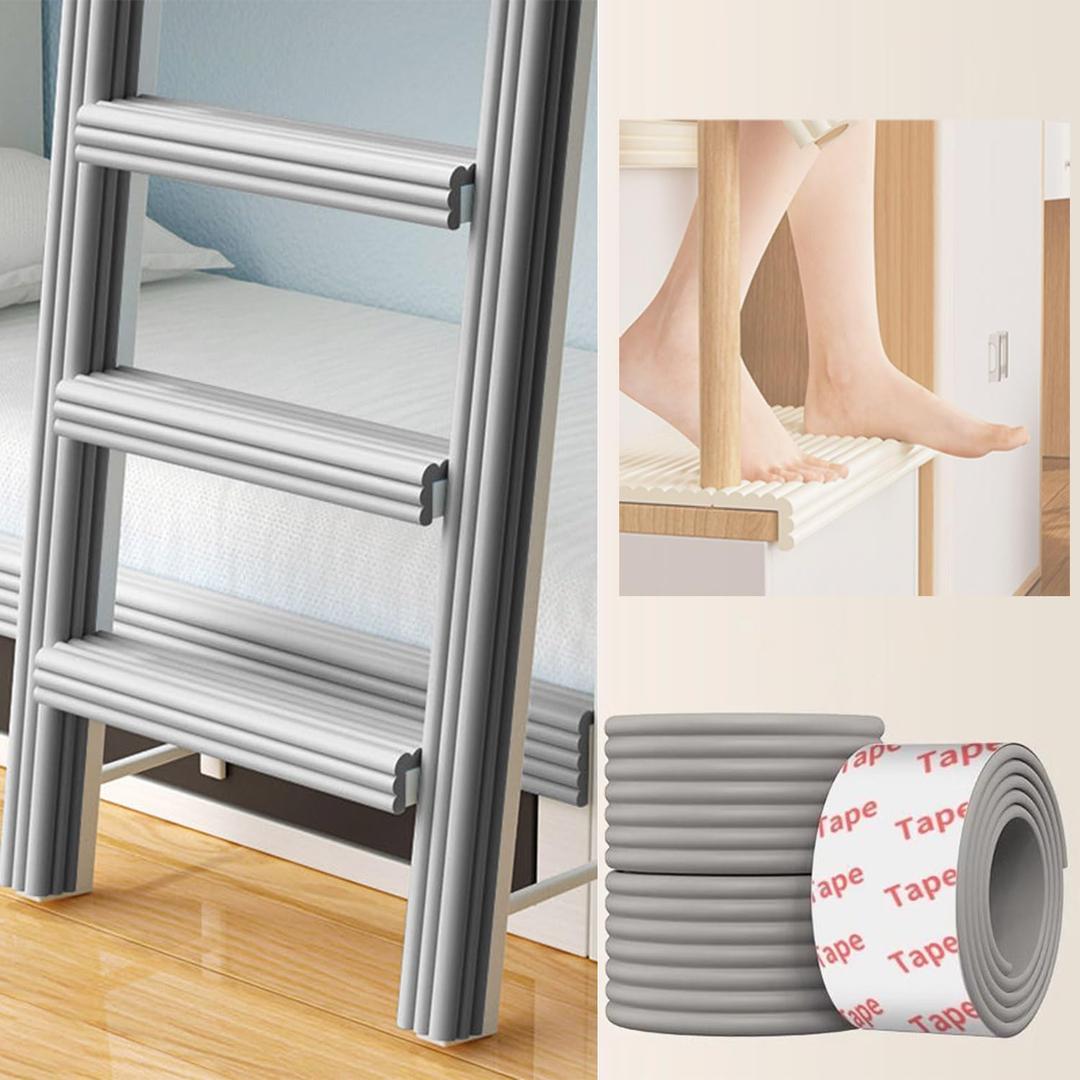Bunk Bed Ladder Pads, Self-Adhesive Bunk Bed Ladder Cover Foam Padding, Traction Treads for Stair Steps, Soft Extra-Wide Edge Protector, Furniture 6.5 Ft Gray (200X8X0.8CM)