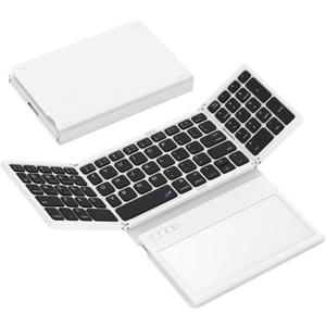Foldable Bluetooth Keyboard, Portable Full Size Folding Keyboard with Large Touchpad, Numeric Keypad, PU Leather, Wireless TravelKeyboard for Windows iOS Android Mac(Black-White)