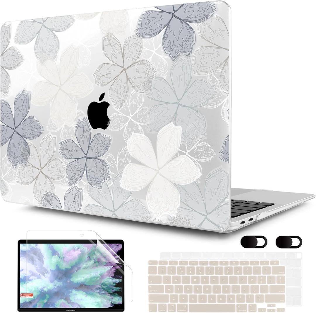 MEEgoodo for MacBook Air 13 inch Case 2021 2020 2019 2018 Released A2337 M1 A2179 A1932 with Touch ID, Plastic Hard Shell & Keyboard Cover Compatible with MacBook Air 13.3, Multicolored Roses