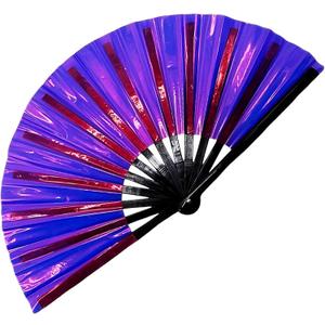 Large Clack Hand Rave Fan Holographic Folding Popping Line Dance Fan Foldable Handheld Clacking Fans for Line Dancing Craft Rave Accessories for Festival Rainbow Outfits Party ClubLaser Purple