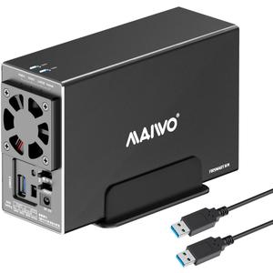MAIWO Dual Bay Hard Drive RAID Enclosure with Cooling Fan for 2.5/3.5 inch SATA SSD/HDD, 5Gbps USB 3.0 HDD Enclosure, 48TB Capacity, RAID 0/1/JBOD/PM, Aluminum Case