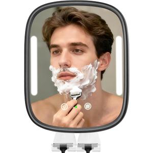 Showvigor Shower Mirror for Shaving with Light, Rechargeable Fogless Mirror with Adjustable, Heated Bathroom Mirror with 2 Razor Hooks & 4 Adhesive Wall Mounts, Grooming Gift for Men (Black)