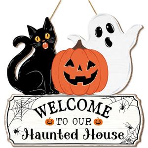 Halloween Pumpkin Hanging Sign Halloween Decorations Halloween Front Door Welcome Sign Halloween Wall Decor