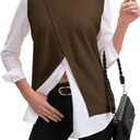 Womens Mock Neck Sweater Vests, Sleeveless Knit Pullover Tops Casual Split Hem Shirt Trendy Going Out Outfits (Brown, XL)