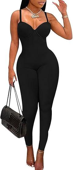 Women's Sexy Sleeveless Jumpsuits Bodycon Rompers Y2k Bodysuit Club Outfits 2XL