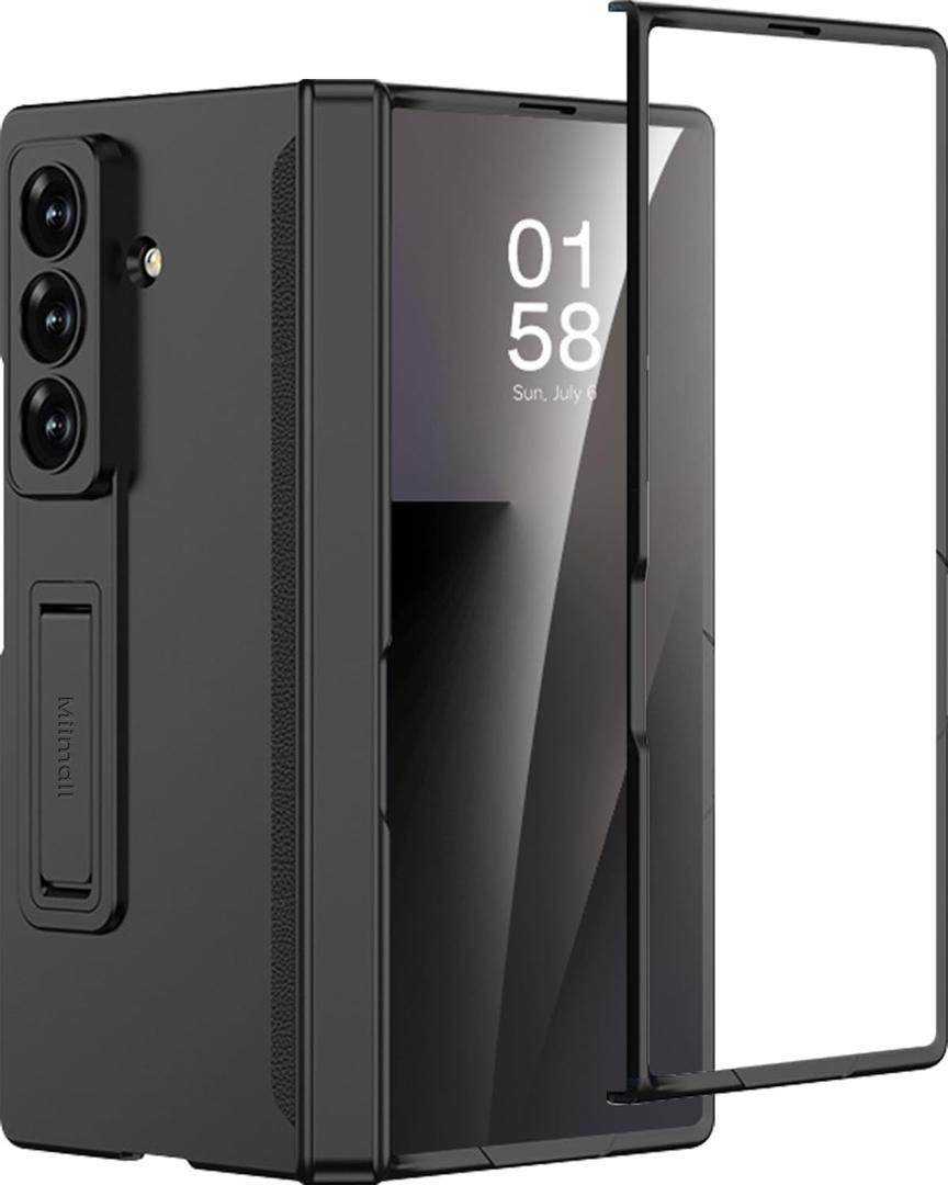 Miimall Slim Case for Samsung Galaxy Z Fold 7 Case with Screen Protector, [Wireless Charging]Built-in Adjustable Kickstand & Magnetic Hinge Protection Full-Body Phone Case for Galaxy Z Fold 7 5G Black