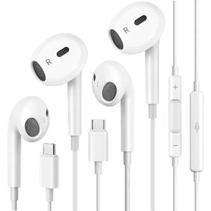2 Pack USB C Headphones, Wired Earbuds for iPhone 17 16 15 Pro Max, 16e, 16 Plus & 15 Plus, USBC Ear Buds in-Ear Earphones with Microphone & Volume Control, Clear Stereo Sound & Noise Isolation