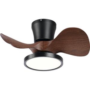 ocioc Quiet Ceiling Fan with LED Light 22 inch Large Air Volume Remote Control for Kitchen Bedroom Dining Room Patio (Walnut)