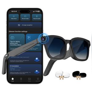 Oucscru AI Smart Glasses with ChatGPT, 8MP Camera Glasses with Camera and Audio, AI Translation Sunglasses with 164 Languages, Bluetooth Sunglasses with Voice/Calling, 8-Hour Music, Photochromic Lens