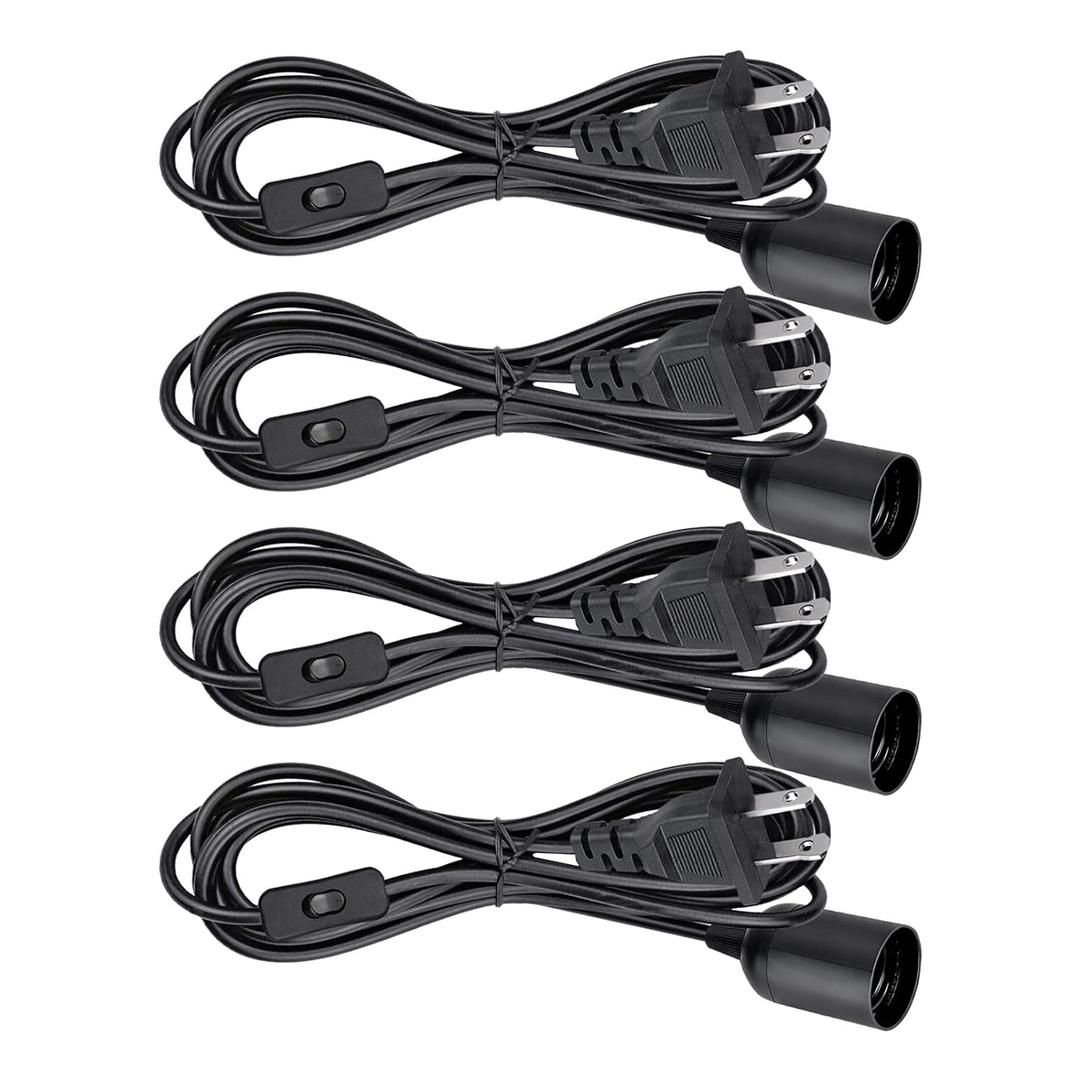 Plug in Light Socket - Pendant Hanging Lantern Cord - 8.2Ft Lamp Cord with Switch E26/E27 Extension Cable, Black Light Bulb Socket,4 Pack